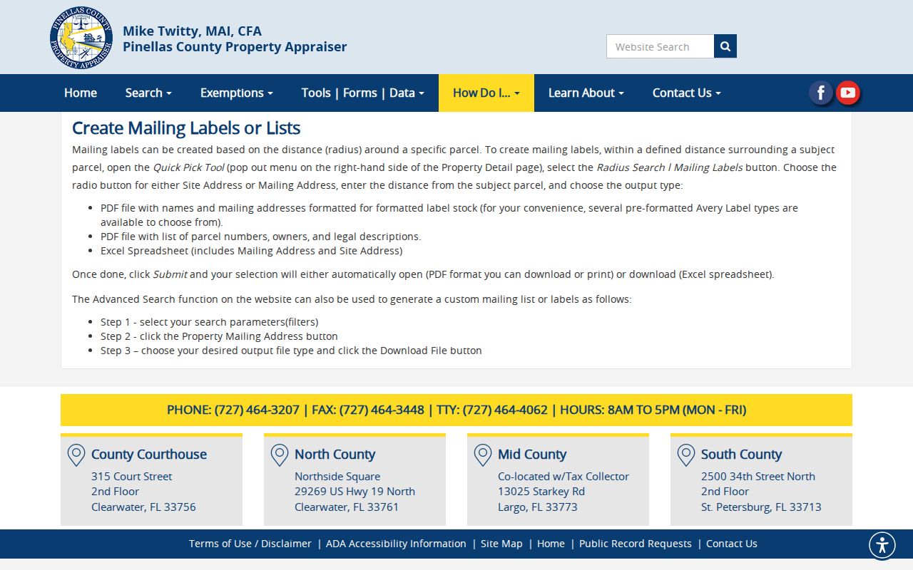 Pinellas Property Appraiser instructions for creating a parcel-radius neighbor list