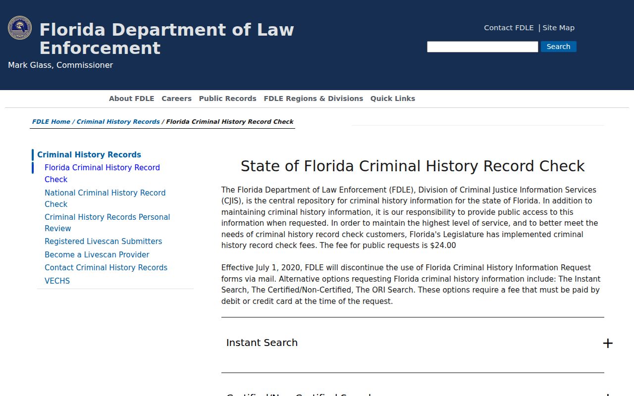 Largo resident lookup through official Florida criminal history options