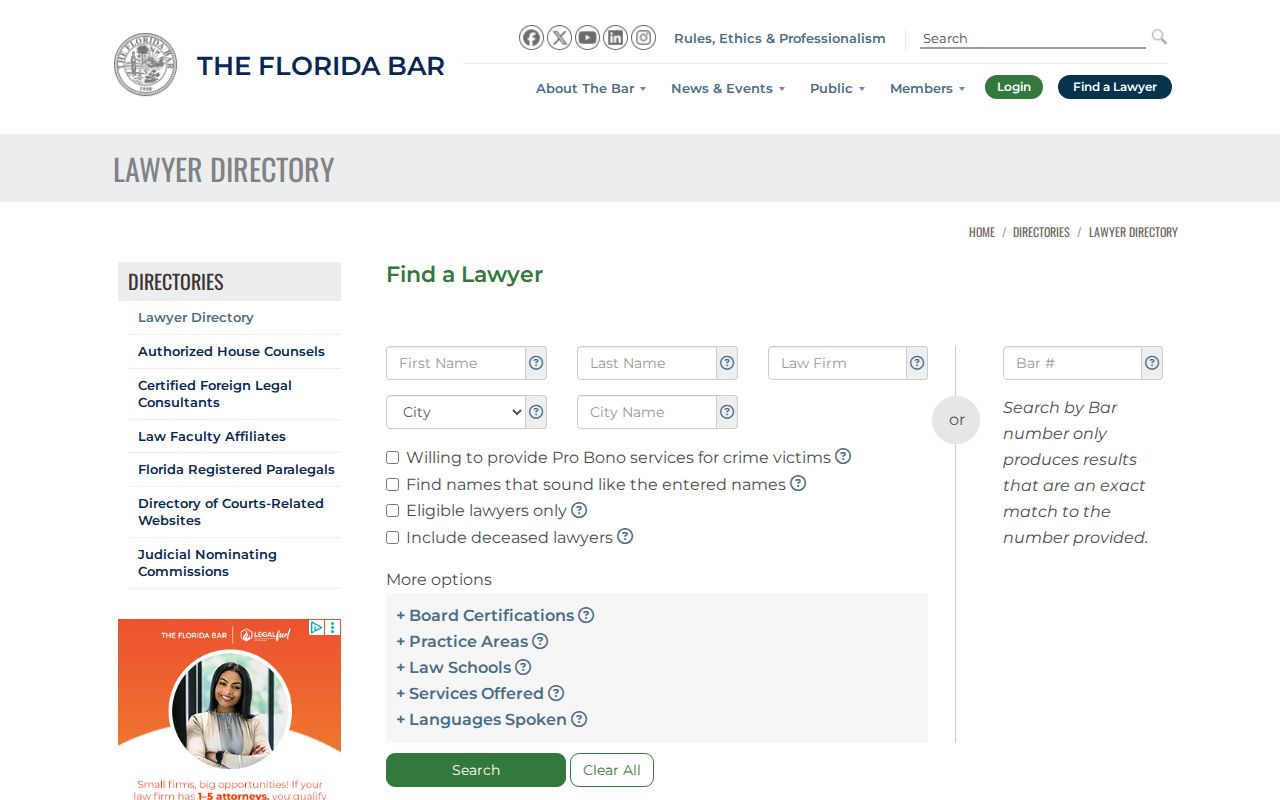 Largo resident lookup with the Florida Bar member directory