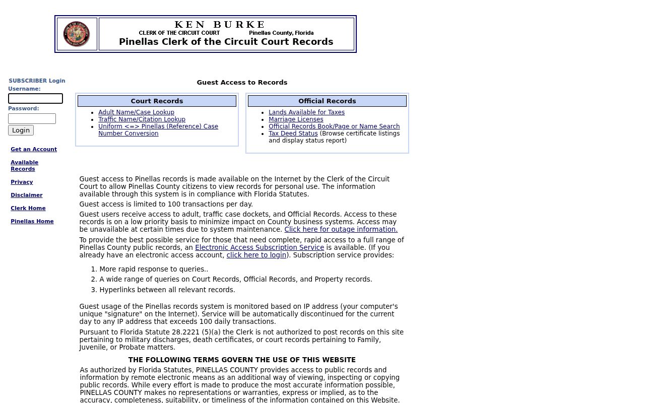 Largo resident lookup in the Pinellas Clerk guest portal